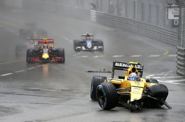 Formula One, Monaco Grand Prix, Monaco on May 29, 2016. Renault F1 driver Jolyon Palmer's car is seen after he crashed. (Photo by Eric Gaillard/Reuters)