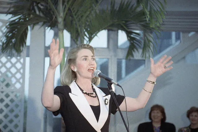 Hillary Rodham Clinton  speaking July 12, 1992. (Photo by Ron Frem/AP Photo)