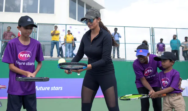 India's number one tennis player Sania Mirza in action during the WTA Future Stars Masterclass with Sania Mirza and Neha Dhupia in Hyderabad, India on July 25, 2017. (Photo by Krishnendu Halder/Reuters Plus)