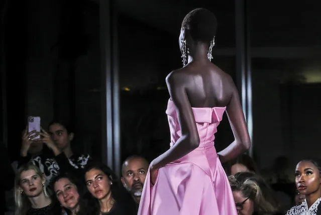 The fashion creation from Naeem Khan is modeled during New York's Fashion Week, Tuesday, February 11, 2020. (Photo by Bebeto Matthews/AP Photo)
