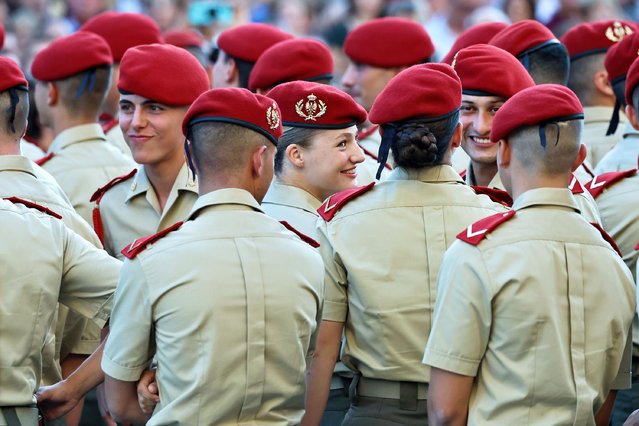 Princess Leonor participates in the offering of cadets to the Virgin of Pilar in the basilica of the patron saint of Hispanity at the General Military Academy of Zaragoza, on October 20, 2023, in Zaragoza, Spain. (Photo By Raul Terrel/Europa Press via Getty Images)