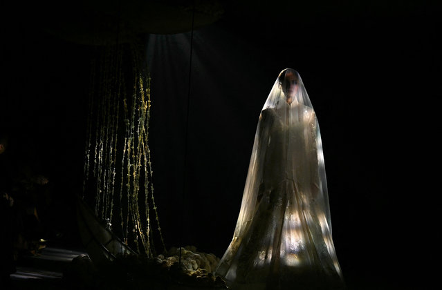 A model presents a creation by designer Rohit Bal during India Couture Week in New Delhi on July 28, 2025. (Photo by Money Sharma/AFP Photo)