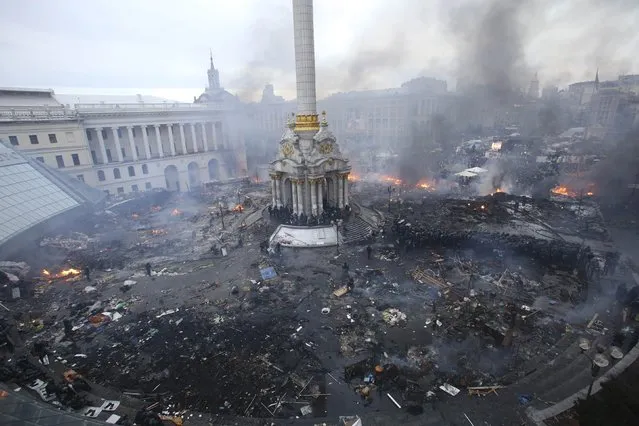 An aerial view shows Independence Square during clashes between anti-government protesters and Interior Ministry members and riot police, in central Kiev, in this February 19, 2014 file photo. (Photo by Olga Yakimovich/Reuters)