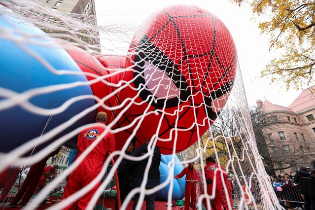 The Spider-Man balloon is inflated on the eve of the Macy's Thanksgiving Day Parade 2025 on Manhattan's upper west side in New York City, U.S., November 26, 2025. (Photo by Kylie Cooper/Reuters)