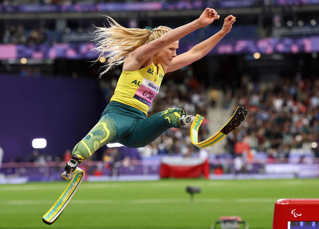 Vanessa Low of Team Australia makes a jump in the women's long-jump T63 final at Stade de France, during the 2024 Paralympics, on September 5, 2024. (Photo by Umit Bektas/Reuters)