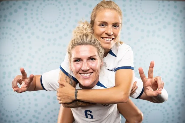Millie Bright and Rachel Daly of England pose during the official FIFA Women's World Cup Australia & New Zealand 2023 portrait session on July 18, 2023 in Brisbane, Australia. (Photo by Justin Setterfield – FIFA/FIFA via Getty Images)