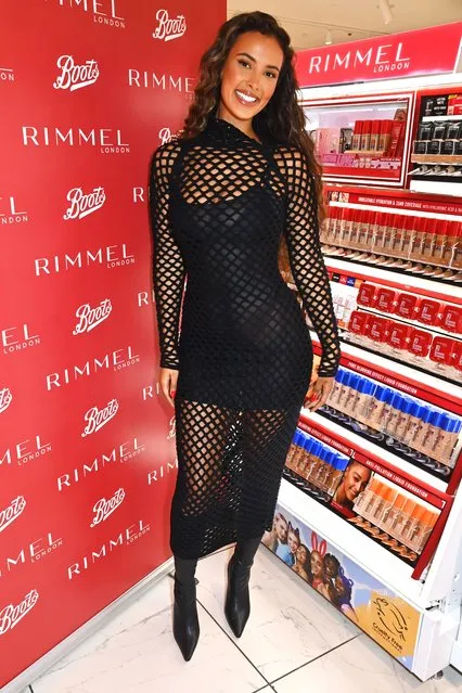 Maya Jama, Rimmel London's Global Ambassador, visits the Rimmel London stand at the Boots in Covent Garden where she admires Rimmel products on July 27, 2023 in London, England. (Photo by Dave Benett/Getty Images for Rimmel)