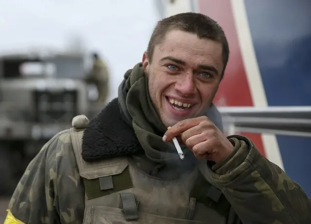 A Ukrainian serviceman who fought in Debaltseve is seen near Artemivsk February 19, 2015. (Photo by Gleb Garanich/Reuters)
