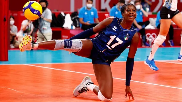 Miriam Sylla of Italy in action during the Women's Preliminary - Pool B volleyball on day six of the Tokyo 2020 Olympic Games at Ariake Arena on July 29, 2021 in Tokyo, Japan. (Photo by Carlos Garcia Rawlins/Reuters)