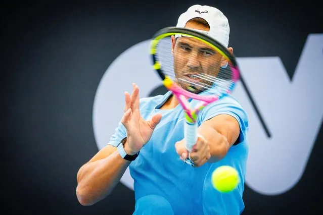 Spain's Rafael Nadal attends a training session ahead of the Brisbane International tennis tournament in Brisbane on December 28, 2023. (Photo by Patrick Hamilton/AFP Photo)