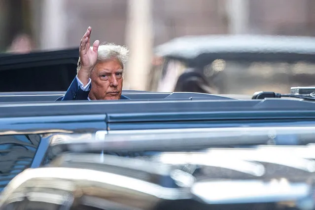 Former U.S. President Donald Trump gestures on the day of his hush money criminal trial, outside Trump Tower, in New York City, U.S., April 15, 2024. (Photo by Eduardo Munoz/Reuters)