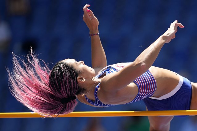 Katarina Johnson-Thompson, of Great Britain, makes an attempt in the heptatlon high jump at the the European Athletics Championships in Rome, Friday, June 7, 2024. (Photo by Andrew Medichini/AP Photo)