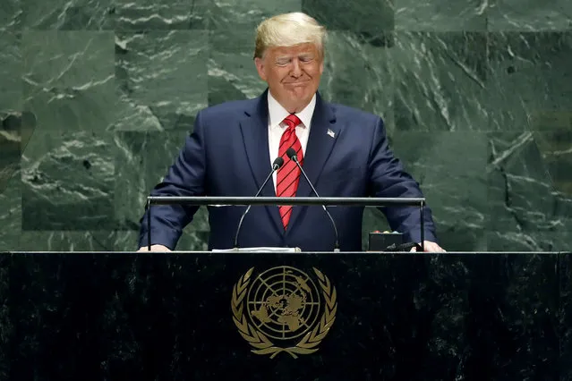 U.S. President Donald Trump addresses the 74th session of the United Nations General Assembly, Tuesday, Sept. 24, 2019. (AP Photo/Richard Drew)