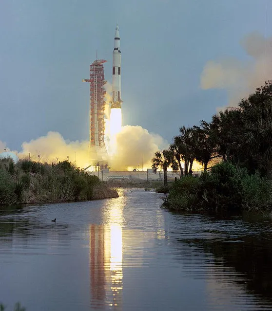 The Apollo 13 (Spacecraft 109/Lunar Module 7/Saturn 508) space vehicle is launched from Pad A, Launch Complex 39, Kennedy Space Center (KSC), at 2:13 p.m. (EST), April 11, 1970. The crew of the National Aeronautics and Space Administration's (NASA) third lunar landing mission is astronauts James A. Lovell Jr., commander; John L. Swigert Jr., command module pilot; and Fred W. Haise Jr., lunar module pilot. (Photo by NASA)