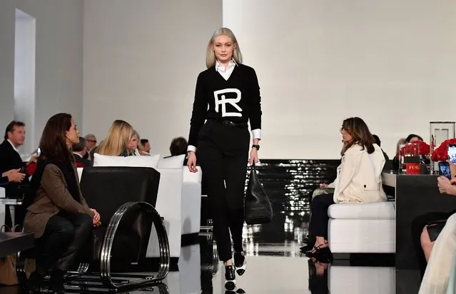 US model Gigi Hadid walks the runway at the Ralph Lauren Fall 2022 Collection show at the Museum of Modern Art on March 22, 2022 in New York City. (Photo by Angela Weiss/AFP Photo)