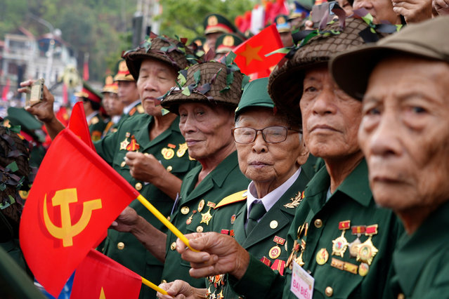 Veterans attend a parade commemorating the victory of Dien Bien Phu battle in Dien Bien Phu, Vietnam, Tuesday, May 7, 2024. Vietnam is celebrating the 70th anniversary of the battle of Dien Bien Phu, where the French army was defeated by Vietnamese troops, ending the French colonial rule in Vietnam. (Photo by Hau Dinh/AP Photo)