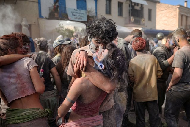 Revellers participate in “flour war”, dousing each other with tonnes of coloured flour, marking Clean Monday, the end of carnival season in the coastal town of Galaxidi, Greece, on March 3, 2025. (Photo by Louisa Gouliamaki/Reuters)