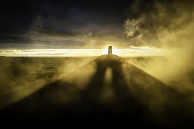 Sunset after the rain and mist in Glastonbury Tor in Somerset, United Kingdom on November 14, 2022. (Photo by Mike Jefferies/Picture Exclusive)