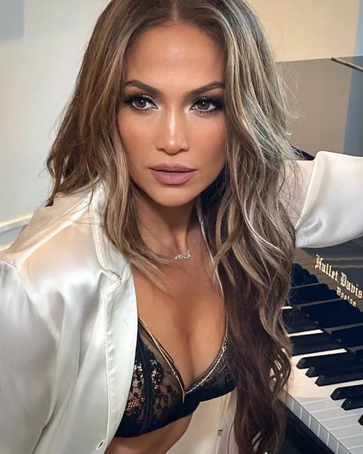 American singer, actress and dancer Jennifer Lopez early January 2023 strikes a chord in ebony and ivory as she poses in black lingerie beside a piano. The 53-year-old US singer leaned on the keys in a shoot for Italian undies brand Intimissimi. (Photo by @intimissimi/Instagram)