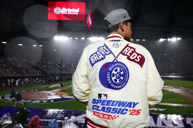A detail photo of the back of a fan's Speedway Classic 2025 jacket during the 2025 MLB Speedway Classic presented by BulidSubmarines.com between the Atlanta Braves and the Cincinnati Reds at Bristol Motor Speedway on Saturday, August 2, 2025 in Bristol, Tennessee. (Photo by Andrew Ferguson/MLB Photos via Getty Images)