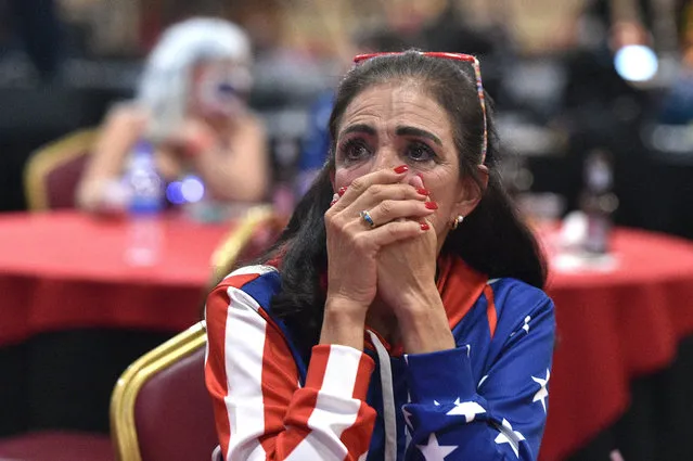 Loretta Oakes of Las Vegas reacts during a Republican watch party at the South Point Hotel & Casino in Las Vegas, Nevada, USA, 03 November 2020. Americans vote on Election Day to choose between re-electing Donald J. Trump or electing Joe Biden as the 46th President of the United States to serve from 2021 through 2024. (Photo by David Becker/EPA/EFE)
