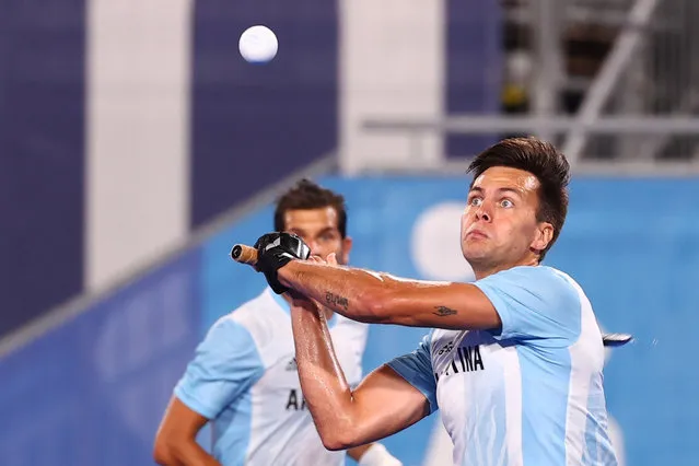 Nicolas Santiago Keenan of Team Argentina shoots to score a goal during the Men's Preliminary Pool A match between Japan and Argentina on day two of the Tokyo 2020 Olympic Games at Oi Hockey Stadium on July 25, 2021 in Tokyo, Japan. (Photo by Siphiwe Sibeko/Reuters)