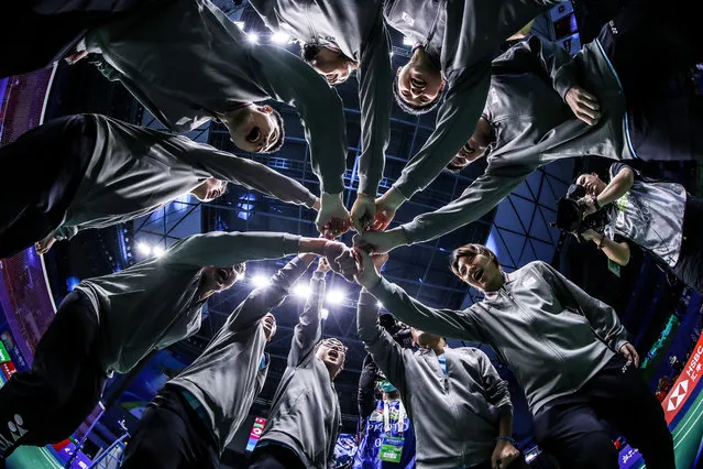 Chinese Taipei Team build a circle to cheer before the match against Team Indonesia during day six of the Sudirman Cup at Guangxi Sports Center on May 24, 2019 in Nanning, China. (Photo by Shi Tang/Getty Images)