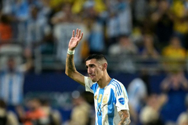 Argentina's forward #11 Angel Di Maria leaves the pitch after being substituted during the Conmebol 2024 Copa America tournament final football match between Argentina and Colombia at the Hard Rock Stadium, in Miami, Florida on July 14, 2024. (Photo by Juan Mabromata/AFP Photo)