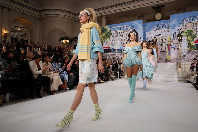 Models present creations at the Paul Costelloe catwalk show during London Fashion Week in London, Britain, on September 13, 2024. (Photo by Hollie Adams/Reuters)