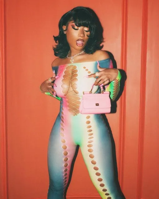 American rapper Megan Jovon Ruth Pete, known professionally as Megan Thee Stallion puts on a risqué display in a catsuit in the last decade of August 2022. (Photo by megantheestallion/Instagram)