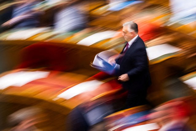 Hungarian Prime Minister Viktor Orban arrives for the vote to start the withdrawal process from the International Criminal Court (ICC) in Budapest, Hungary, on May 20, 2025. (Photo by Marton Monus/Reuters)