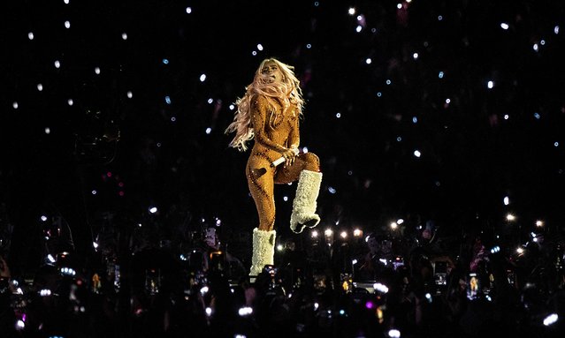 Colombian singer Karol G performs onstage at the National Stadium in San Jose, Costa Rica, on March 9, 2024. (Photo by Ezequiel Becerra/AFP Photo)