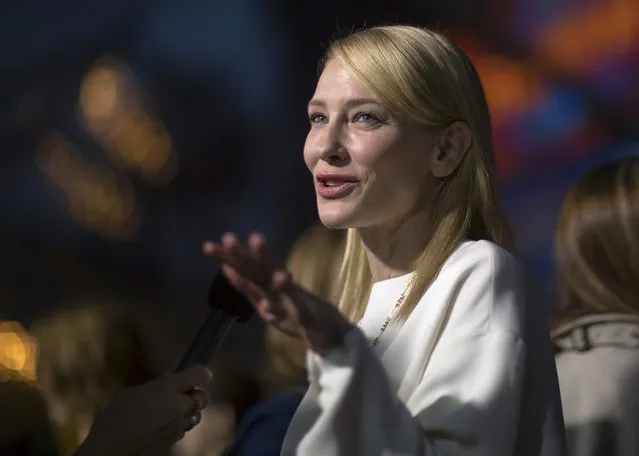 Cast member Cate Blanchett is interviewed at the premiere of "Cinderella" at El Capitan theatre in Hollywood, California March 1, 2015. The movie opens in the U.S. on March 13. REUTERS/Mario Anzuoni  (UNITED STATES - Tags: ENTERTAINMENT)
