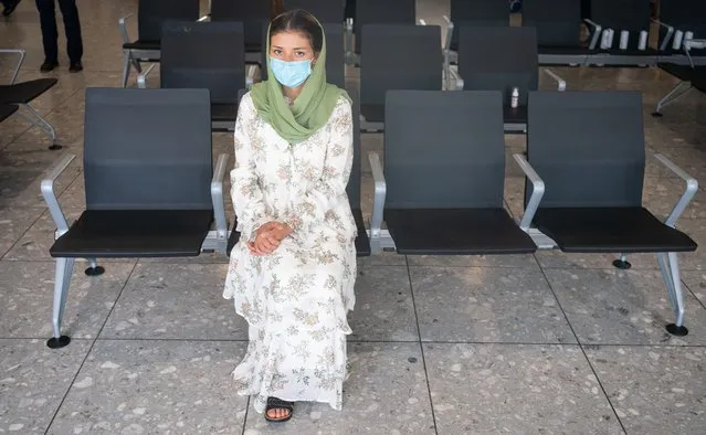 Embargoed to 1800 Thursday August 26 Malalai Hussiny, a refugee from Afghanistan who arrived on a evacuation flight at Heathrow Airport in London, United Kingdom on Thursday, August 26, 2021. (Photo by Dominic Lipinski/PA Wire Press Association via Getty Images)