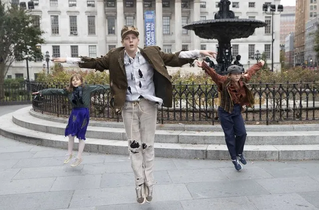 Young members of the Covenant Ballet Theatre (CBT) stage an impromptu dress rehearsal in Borough Hall Plaza for a scene in the upcoming ballet “ORPHAN TRAIN” set for November 9, 2023 at The Theater at City Tech. (Photo by John McCarten/Brooklyn Eagle)