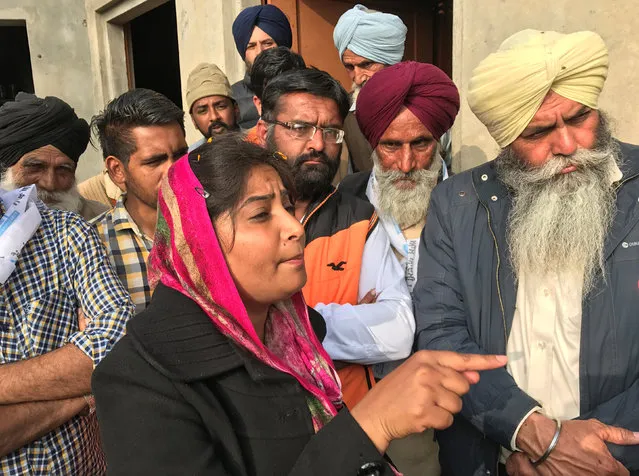 Rupinder Kaur Ruby, an Aam Aadmi Party (AAP) candidate, speaks to reporters at Teona village, in the northern state of Punjab, India, January 27, 2017. (Photo by Tommy Wilkes/Reuters)