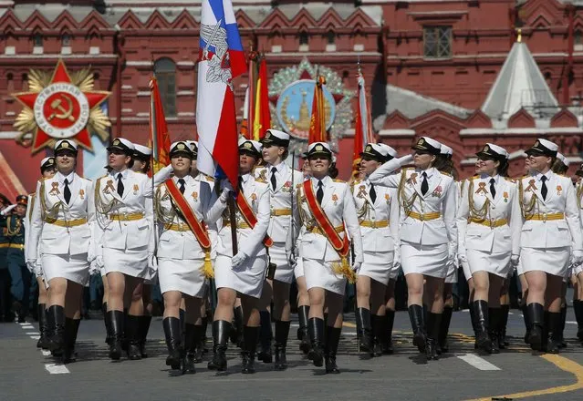 Russian servicewomen march during the Victory Day parade, marking the 71st anniversary of the victory over Nazi Germany in World War Two, at Red Square in Moscow, Russia, May 9, 2016. (Photo by Sergei Karpukhin/Reuters)