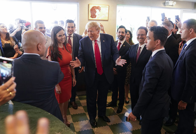 Former President Donald Trump visits Versailles restaurant on Tuesday, June 13, 2023, in Miami. Trump appeared in federal court Tuesday on dozens of felony charges accusing him of illegally hoarding classified documents and thwarting the Justice Department's efforts to get the records back. (Photo by Jabin Botsford/The Washington Post)