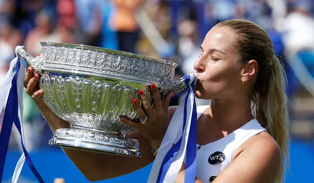 Britain Tennis, Aegon International, Devonshire Park, Eastbourne on June 25, 2016. Slovakia's Dominika Cibulkova celebrates victory with the trophy. (Photo by Peter Cziborra/Reuters/Action Images/Livepic)