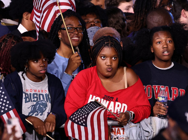 Attendees look on at the event held by Kamala Harris during Election Night, at Howard University in Washington on November 6, 2024. (Photo by Mike Blake/Reuters)