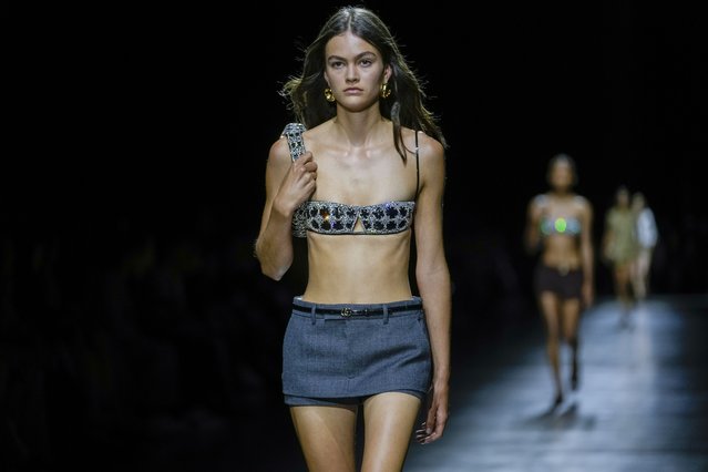 A model wears a creation as part of the Gucci women's Spring Summer 2024 collection presented in Milan, Italy, Friday, September 22, 2023. (Photo by Luca Bruno/AP Photo)