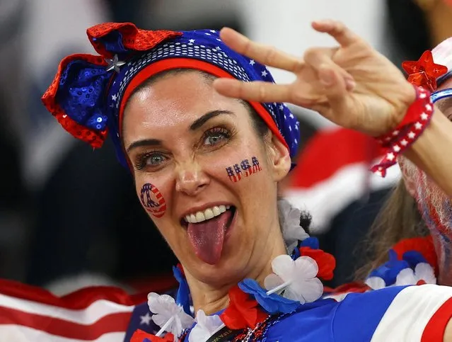 A United States fan watches during warm ups before the World Cup, group B soccer match between the United States and Wales, at the Ahmad Bin Ali Stadium in in Doha, Qatar, Monday, November 21, 2022. (Photo by Hannah Mckay/Reuters)