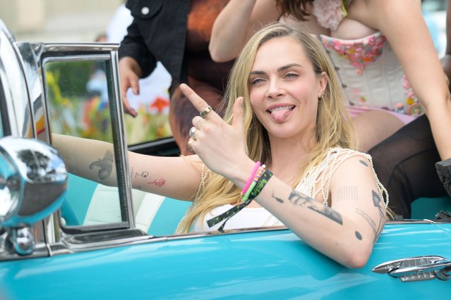 English model and actress Cara Delevingne poses for pictures at the WEHO pride parade in West Hollywood, CA on June 1, 2025. (Photo by Snorlax/The Mega Agency)