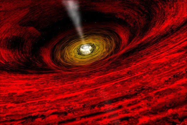 An artist's concept of matter swirling into a supermassive black hole. (Photo by Reuters/NASA)