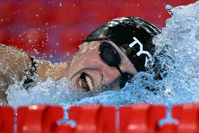 US swimmer Katie Ledecky competes in the final of the 1,500-meter freestyle at the World Aquatics Championships on Tuesday, July 29, 2025. Ledecky’s dominant performance earned her another gold medal — the 22nd of her career at the World Championships. She is the most decorated female swimmer in history. (Photo by Oli Scarff/AFP Photo)