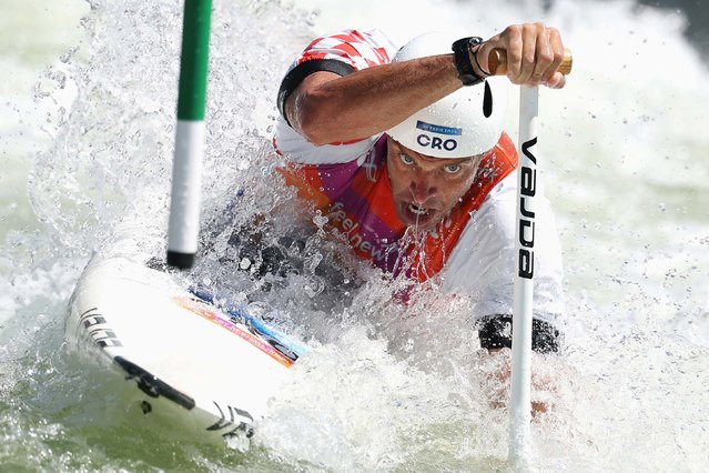 Matija Marinic of Croatia competes in the Men's Canoe Slalom heats during the 2025 ICF Slalom World Championships at Penrith Whitewater Stadium on September 30, 2025 in Penrith, Australia. (Photo by Cameron Spencer/Getty Images)