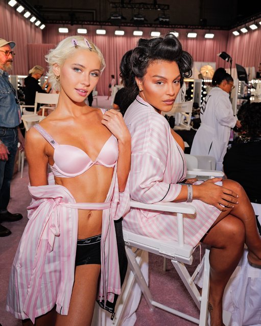 Fashion models Iris Law and Paloma Elsesser prepare backstage at the Victoria's Secret Fashion Show 2025 on October 15, 2025 in New York City. (Photo by Sansho Scott/BFA.com/Shutterstock)