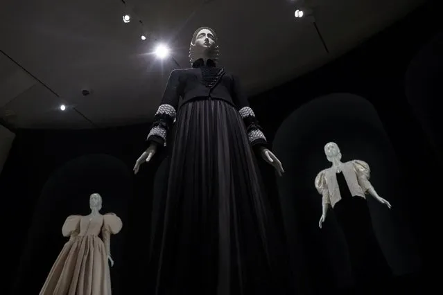  A collection of dresses are seen inside the press preview of Karl Lagerfeld “A Line of Beauty” ahead of the Met Gala Metropolitan Museum of Art in New York City, U.S., May 1, 2023. (Photo by Shannon Stapleton/Reuters)