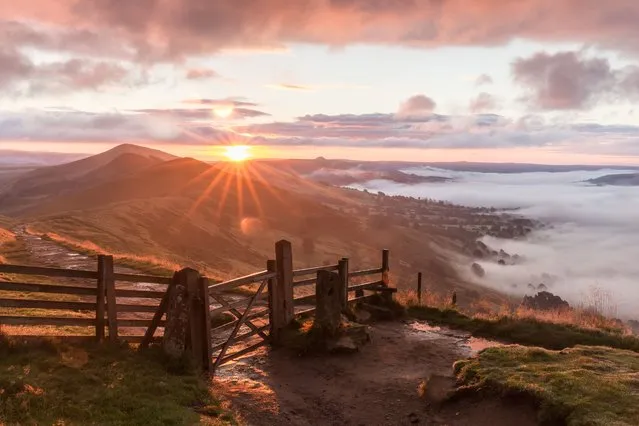 Cloud inversion taken at Sunrise in Mam Tor, Derbyshire, UK on August 30, 2016. (Photo by David Zdanowicz/REX Shutterstock)