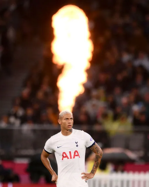 Richarlison of Tottenham looks quite the hothead during a pre-season friendly against West Ham at Optus Stadium in Perth, Australia on July 18, 2023. West Ham beat Tottenham 3-2. (Photo by James Gourley/Tottenham Hotspur FC/Rex Features/Shutterstock)